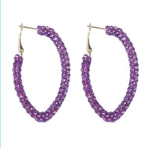 NWT Purple Crystal Rhinestone Encrusted Glitter Hoop Earrings!